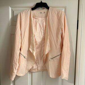 Elodie Pale Blush Open-Front Blazer with Zip Pockets